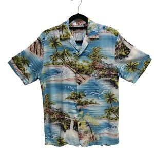 VTG Kalaheo Mens Small Hawaiian Aloha Shirt Blue Pink Tropical Beach Hawaii READ